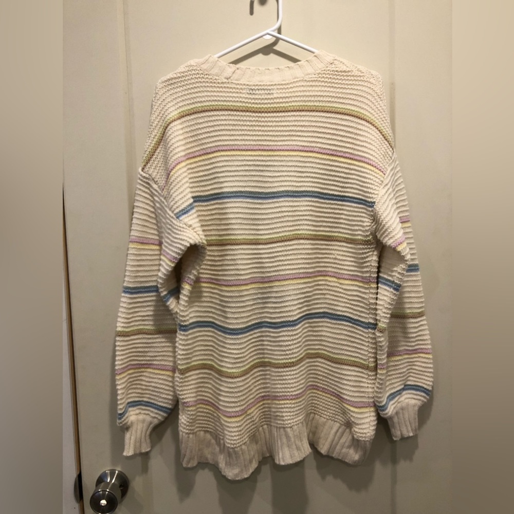 American Eagle Outfitters Cream Sweater with Blue, Pink & Yellow Stripes